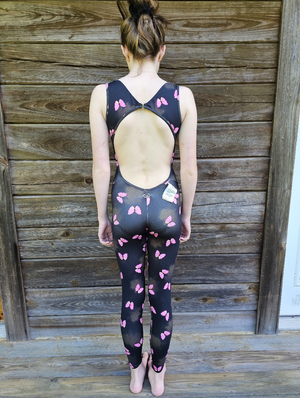 NWT Canela Carioca Butterfly Print Active Jumpsuit Open Back Brazil Size L
